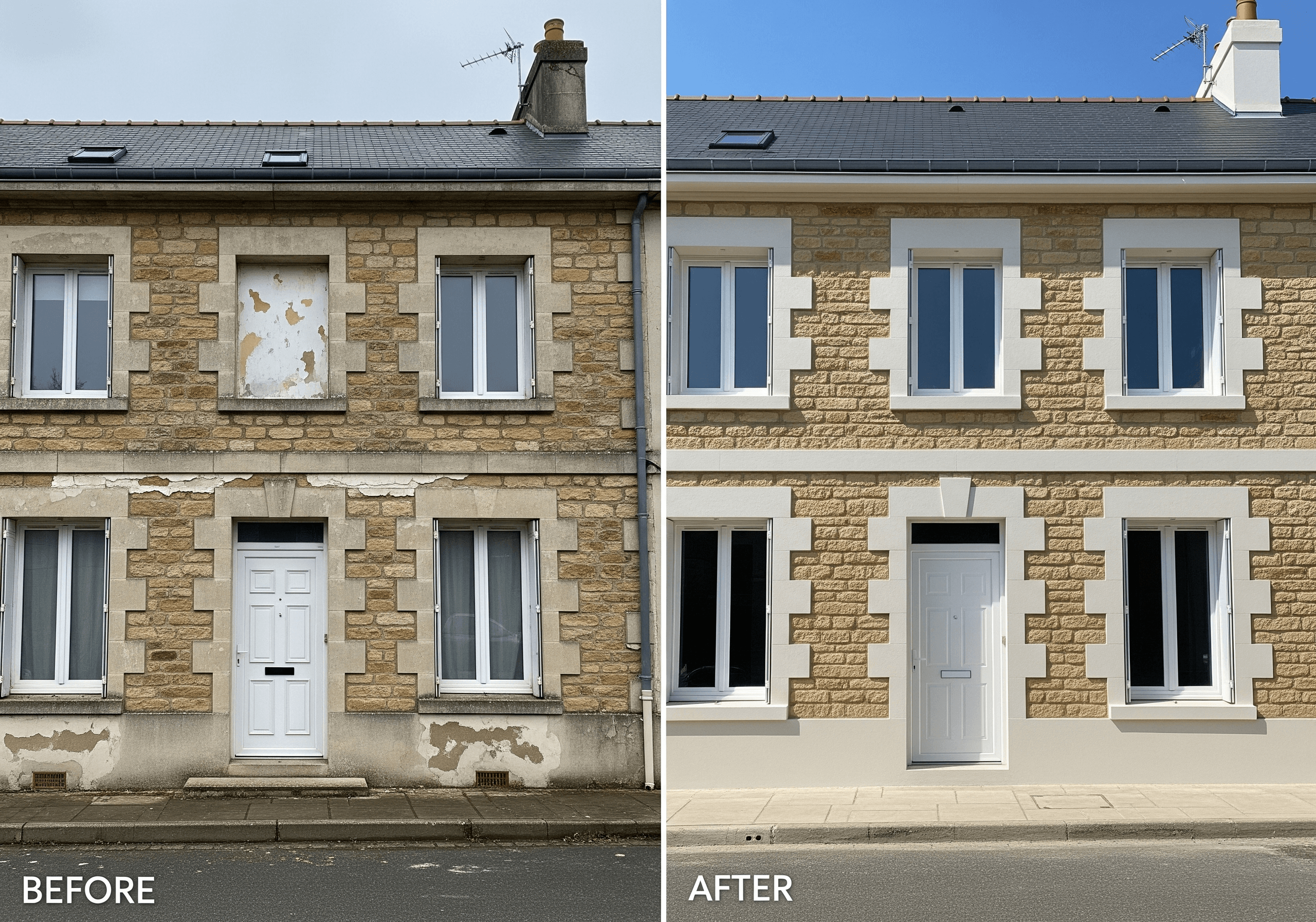 Un avant après d'un enduit finit.