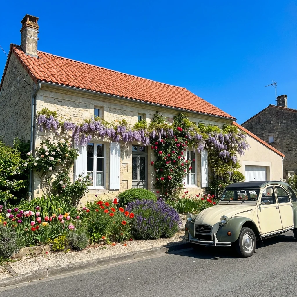 Maison à Libourne sous le soleil printanier avec toiture propre