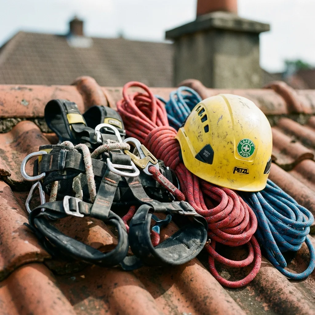 Équipement de sécurité pour couvreur : harnais et ligne de vie